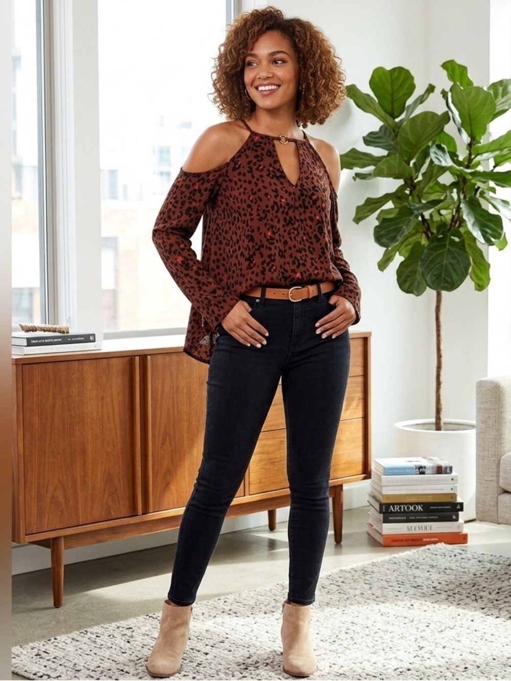 Mossimo Cold Shoulder Animal Print Top